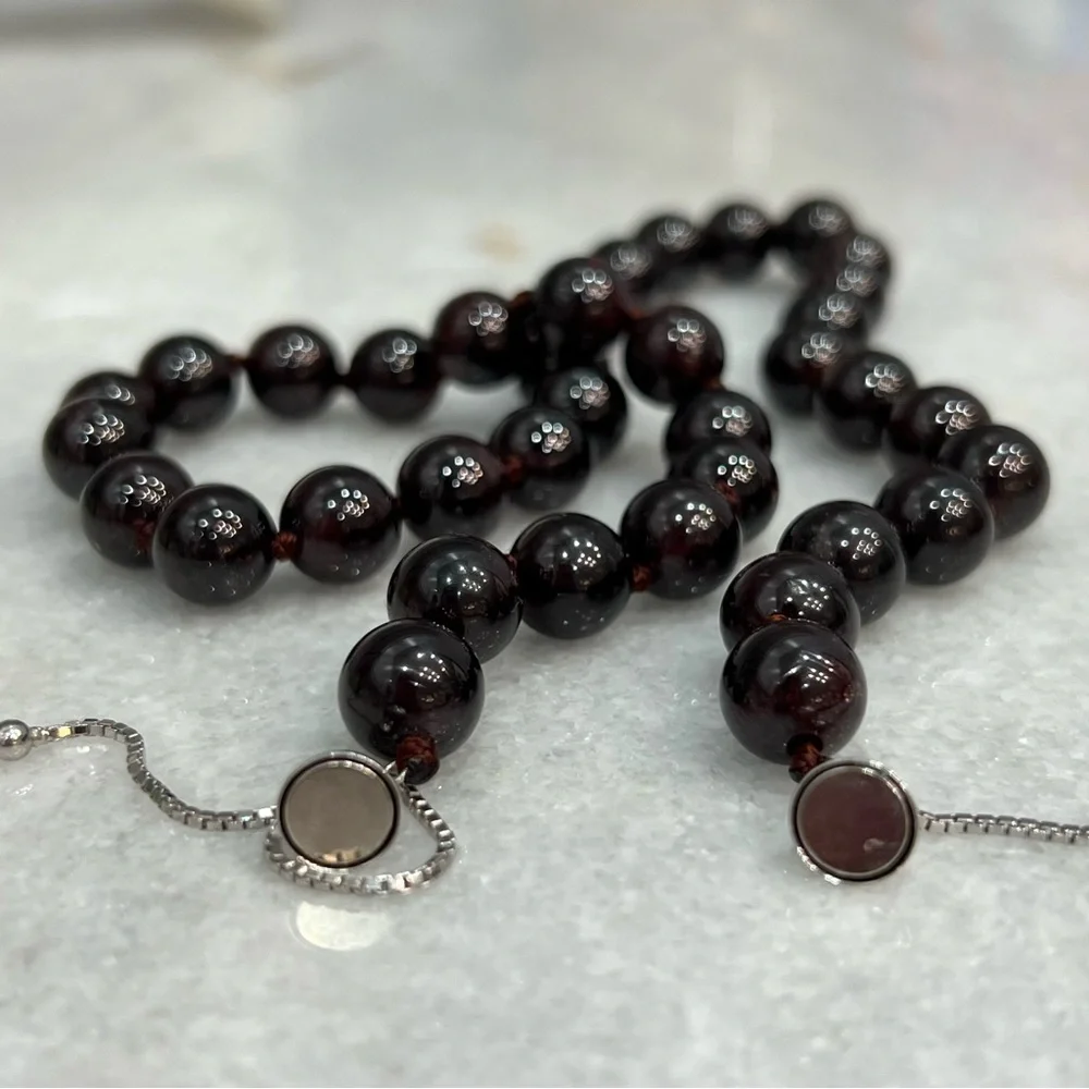 Indian Garnet Bead Sterling Silver BOLO Necklace